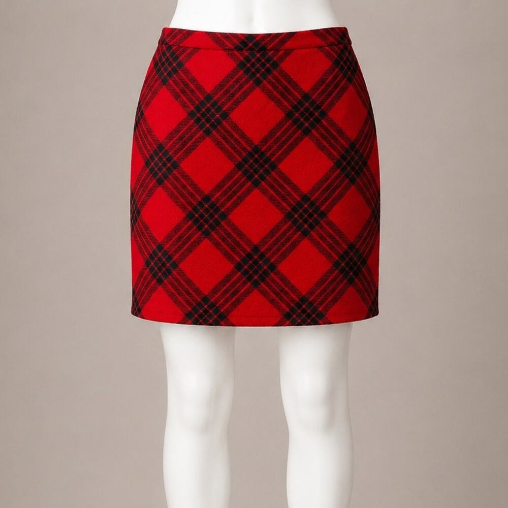 Talbots Red Black Plaid Wool Blend Pencil Skirt Women’s Size 12 Lined